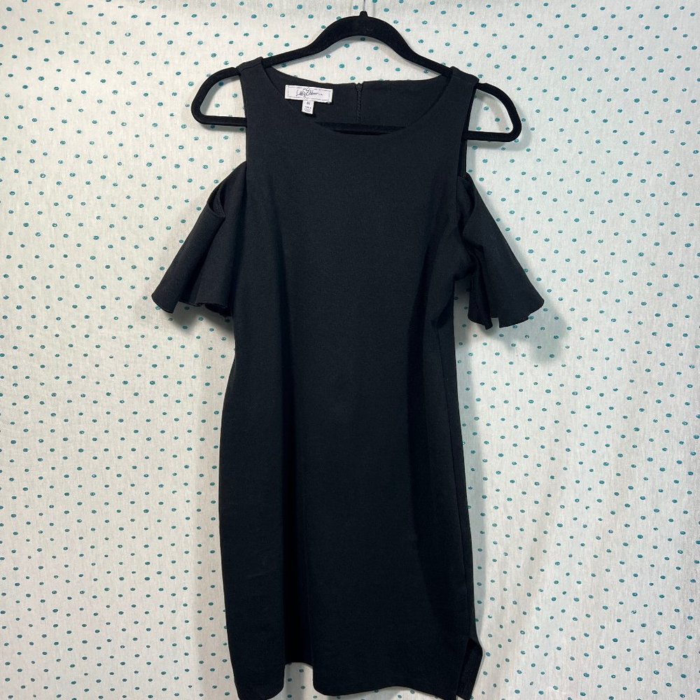 Libby Edelman Black Short Sleeve Cold Shoulder Bodycon Dress